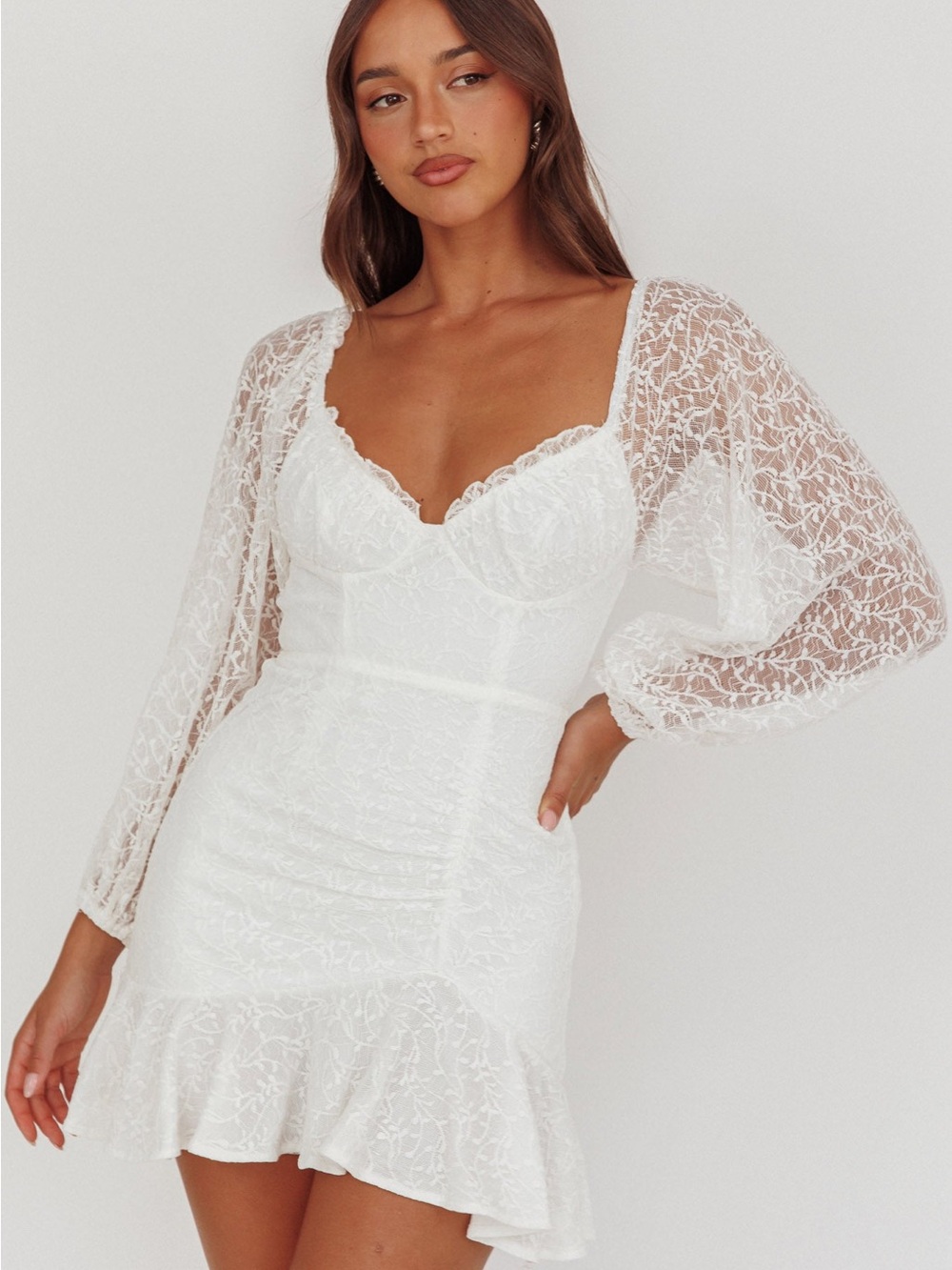 Selfie Leslie White Lace Mini Dress